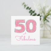 50e verjaardag 50 en verbluffend meisje roze glitt kaart (Staand voorkant)