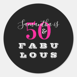 50e verjaardag 50 fabelroze verjaardag ronde sticker