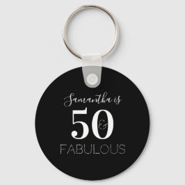 50e verjaardag 50 Fabulous Black White Party Favor Sleutelhanger