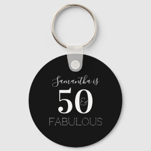 50e verjaardag 50 Fabulous Black White Party Favor Sleutelhanger