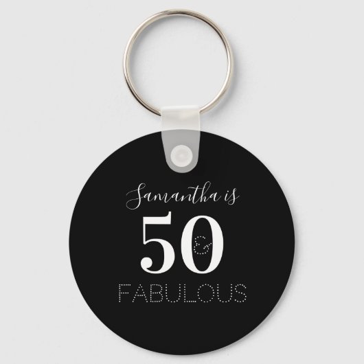 50e verjaardag 50 Fabulous Black White Party Favor Sleutelhanger (Voorkant)
