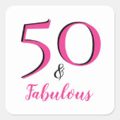 50e verjaardag 50 & Fabulous Cerise Pink & Black Vierkante Sticker (Voorkant)