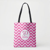 50e verjaardag 50 & Fabulous Cerise Pink Chevrons Tote Bag (Voorkant)