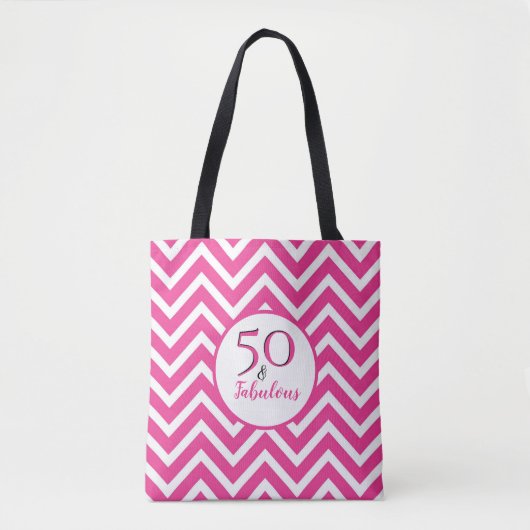 50e verjaardag 50 & Fabulous Cerise Pink Chevrons Tote Bag (Voorkant)