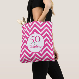 50e verjaardag 50 & Fabulous Cerise Pink Chevrons Tote Bag