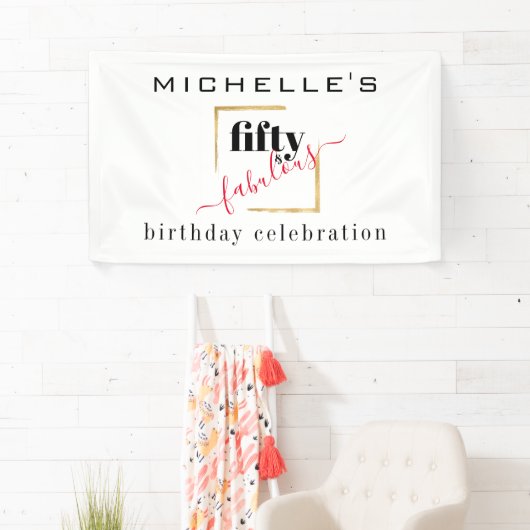 50e verjaardag 50 & Fabulous Elegant Zwart Goud Spandoek (Insitu)