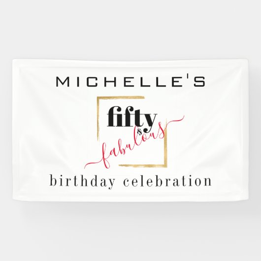 50e verjaardag 50 & Fabulous Elegant Zwart Goud Spandoek (Horizontaal)