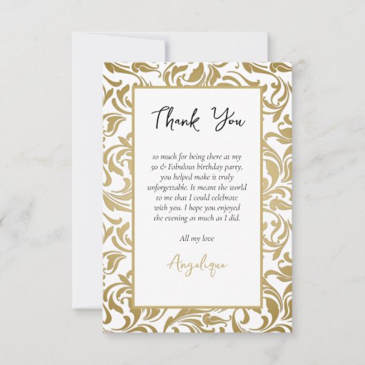 50e Verjaardag 50 Fabulous Gold Leaves Swirl Afbee Bedankkaart (Voorkant)