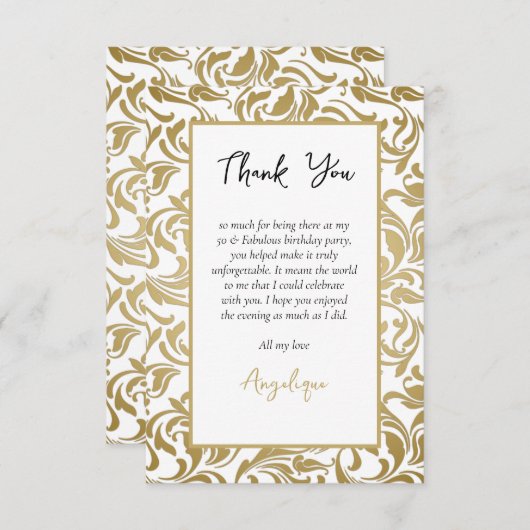 50e Verjaardag 50 Fabulous Gold Leaves Swirl Afbee Bedankkaart (Voorkant / Achterkant)