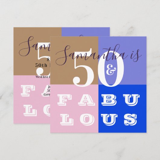 50e verjaardag 50 fabulous Modern Birthday Party Kaart (Voorkant / Achterkant)