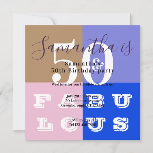 50e verjaardag 50 fabulous Modern Birthday Party Kaart (Achterkant)