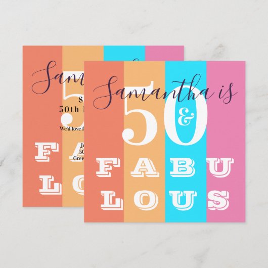 50e verjaardag 50 Fabulous Modern Stripe Party Kaart (Voorkant / Achterkant)