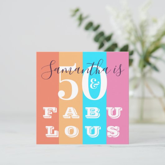 50e verjaardag 50 Fabulous Modern Stripe Party Kaart (Staand voorkant)