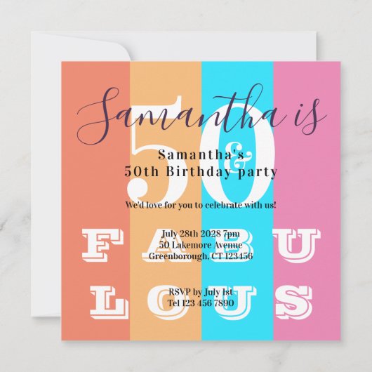 50e verjaardag 50 Fabulous Modern Stripe Party Kaart