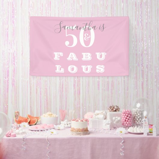 50e verjaardag 50 fabulous Pink Grey Birthday Part Spandoek (Feest)