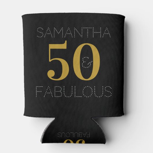 50e verjaardag 50 Fabulous Zwart Goud Party Favor Blikjeskoeler (Achterkant)