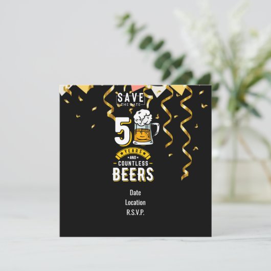 50e verjaardag 50 jaar en talloze bier save the date (Staand voorkant)