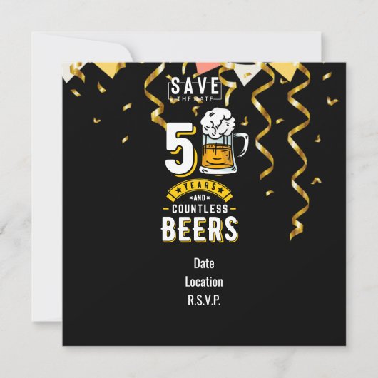 50e verjaardag 50 jaar en talloze bier save the date (Voorkant)