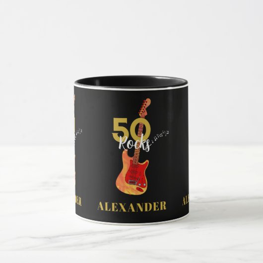 50e verjaardag 50 Rocks Guitar Personalized Mok (Midden)