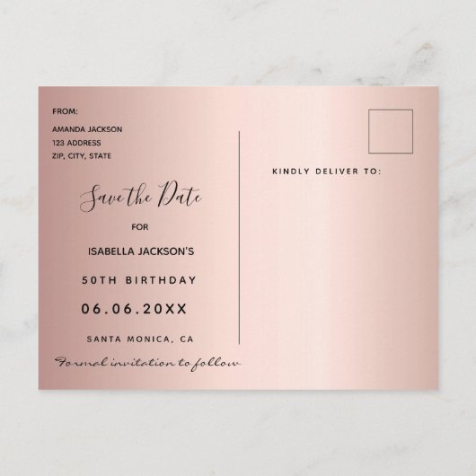 50e verjaardag 50 roos gouden sterren op de datum briefkaart (Achterkant)