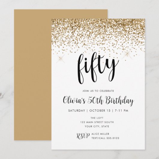 50e verjaardag 50e goudglitter-Confetti Kaart (Voorkant / Achterkant)