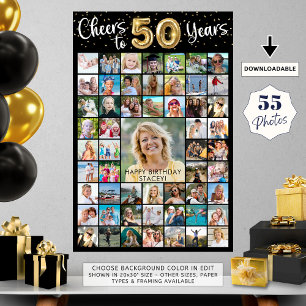 50e verjaardag 55 foto collage Proost op jaren Poster
