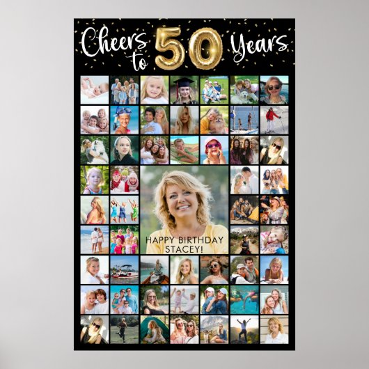 50e verjaardag 55 Photo Collage Hoera voor de jare Poster (Voorkant)
