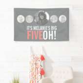 50e verjaardag 5 aangepaste foto's grijs koraal ba spandoek (Insitu)