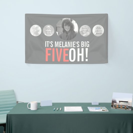 50e verjaardag 5 aangepaste foto's grijs koraal ba spandoek (Beurs)