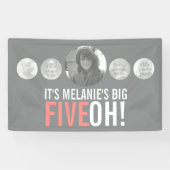 50e verjaardag 5 aangepaste foto's grijs koraal ba spandoek (Horizontaal)