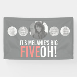 50e verjaardag 5 aangepaste foto's grijs koraal ba spandoek