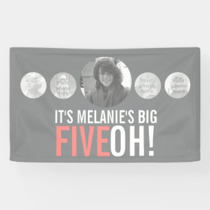 50e verjaardag 5 aangepaste foto's grijs koraal ba spandoek