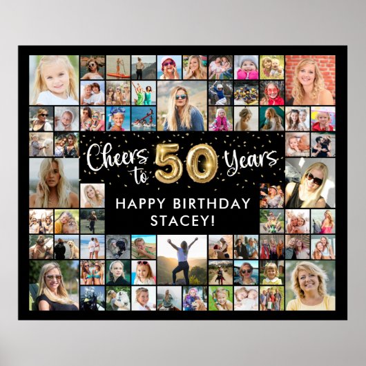50e verjaardag 68 foto collage hoera voor 50 jaar poster (Voorkant)