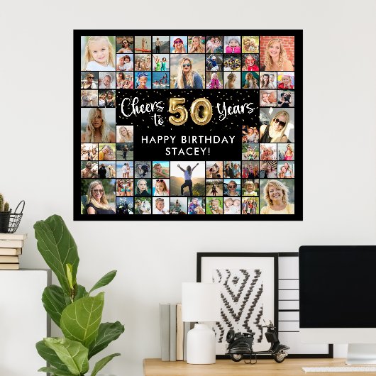 50e verjaardag 68 foto collage hoera voor 50 jaar poster (Thuiskantoor)