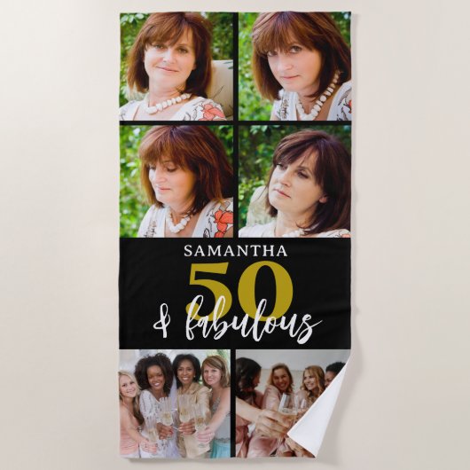 50e verjaardag 6 fotocollage 50 en fabelachtig strandlaken (Voorkant)