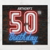 50e Verjaardag 80s Retro Neon  Fun Cool Bier Etiket (Enkel label)