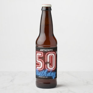 50e Verjaardag 80s Retro Neon  Fun Cool Bier Etiket
