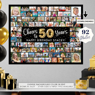 50e verjaardag 92 foto's zwart goud gejuich voor h poster