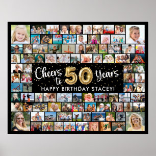 50e verjaardag 92 foto's Zwart Goud Proost op jaar Poster
