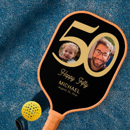 50e verjaardag aandenken zwart goud 2 foto's naam pickleball paddle