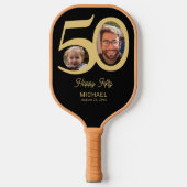 50e verjaardag aandenken zwart goud 2 foto's naam pickleball paddle (Voorkant)