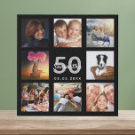 50e verjaardag aangepaste foto collage zwart monog imitatie canvas print<br><div class="desc">Een unieke 50e verjaardagsgeschenk of -hoed, die haar leven viert met een collage van 8 van je foto's. Voeg afbeeldingen van haar familie, vrienden, huisdieren, hobbies of droomreisbestemming toe. Pas een naam, leeftijd 50 en een datum aan en voeg deze toe. Witte en grijze gekleurde letters. Een zwarte achtergrond. Dit...</div>