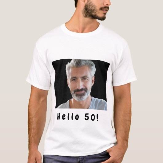 50e verjaardag aangepaste foto hallo 50 jongens ma t-shirt (Voorkant)