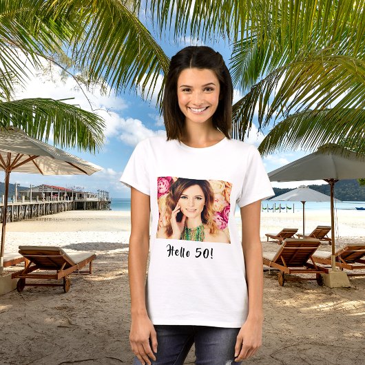 50e verjaardag aangepaste foto hallo 50 vrouw t-shirt