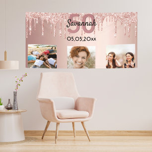 50e verjaardag aangepaste foto roos gouden roze gl spandoek