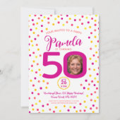 50e verjaardag aangepaste foto roze gele confetti kaart (Voorkant)