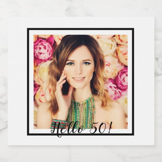 50e verjaardag aangepaste foto zwart-wit sparkling wijnetiket (Enkel label)