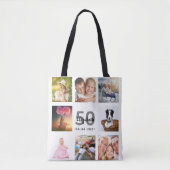 50e verjaardag aangepaste fotocollage vrouw wit tote bag (Voorkant)