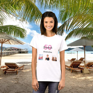 50e verjaardag aangepaste fotoroze monogram vrouw t-shirt