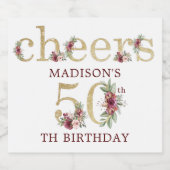 50e verjaardag Aangepaste gouden bloem Sparkling Wijnetiket (Enkel label)